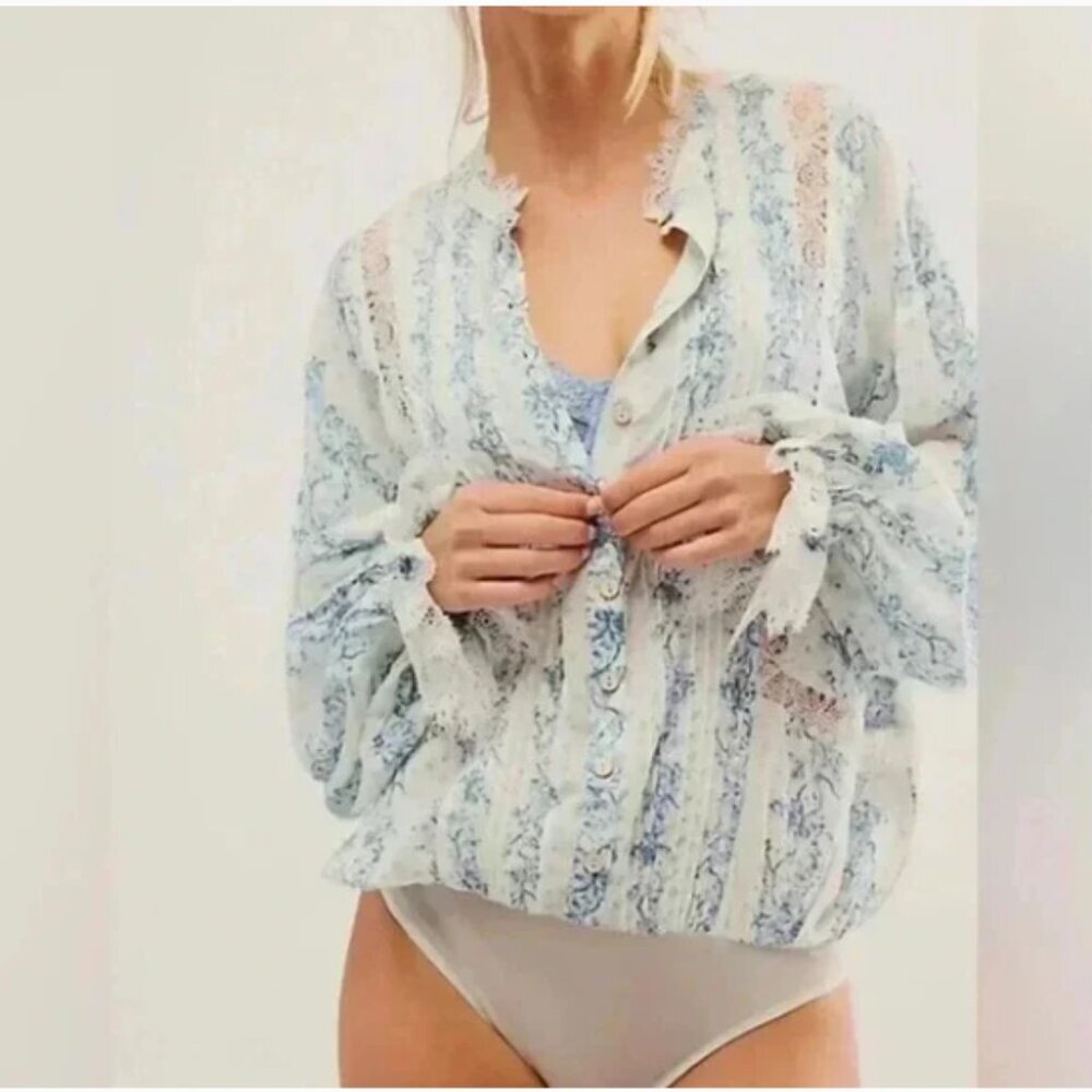 Free People After Hours Bodysuit Floral Printed Lace size Medium Boho Bohemian